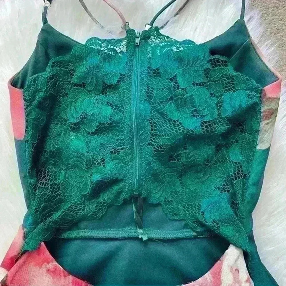 City Triangles Y2K Flare Green & Pink Floral Open Back Mini Dress - Picture 8 of 11